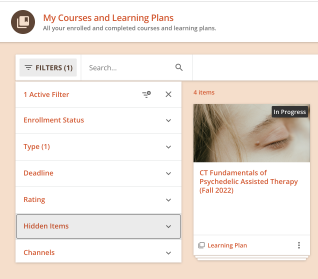 homepage showing only learning plan with the learning plan selected under the type filter.