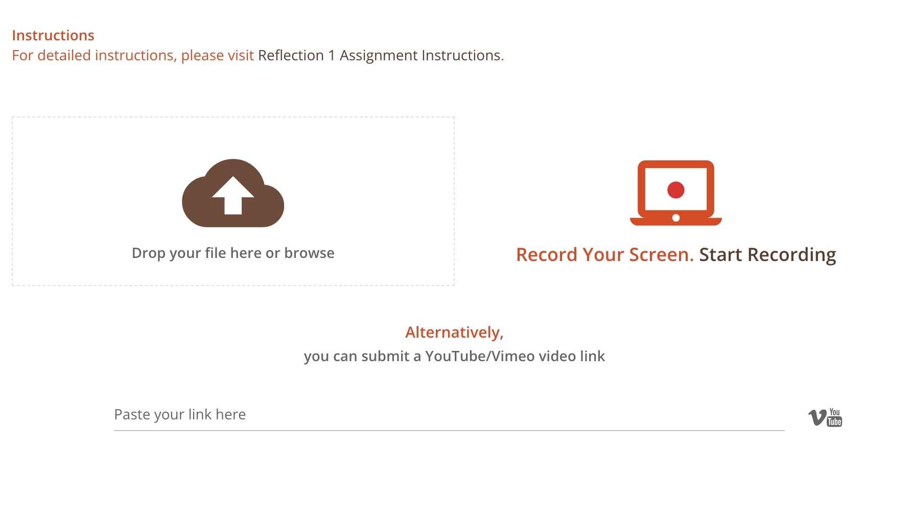 screenshot of assignment upload options